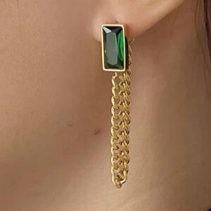 The Champion Square Emerald Crystal Gold Chain Dangle drop Earrings